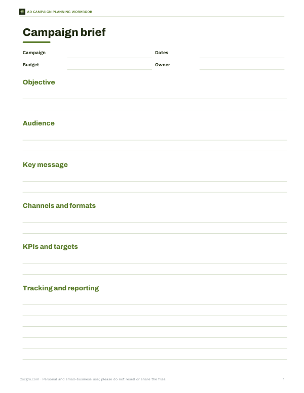 Preview of Printable Campaign Brief Sheet