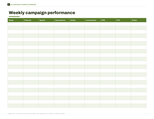 Preview of Printable Weekly CPM Log